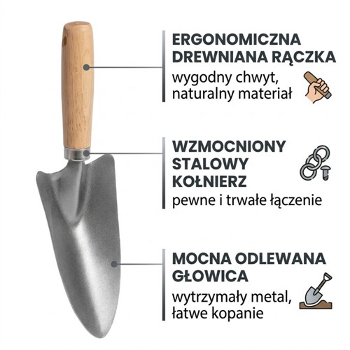 Łopatka ogrodowa z drewnianą rączką – 27 cm Green Star
