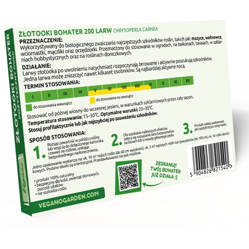Złotooki Bohater - larwy na mszyce - 200 szt. Vegano