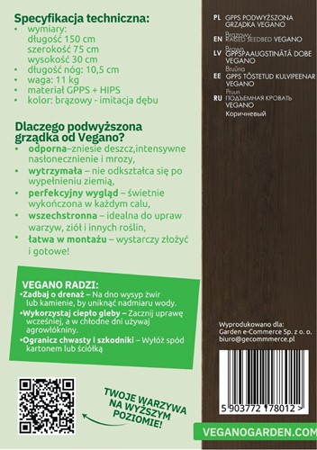 Podwyższona grządka warzywna imitacja dębu 150x75x30 cm