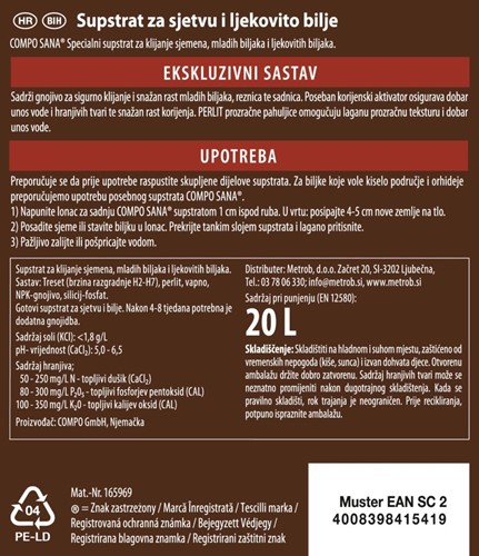 Ziemia do siewu i pikowania z ukorzeniaczem 20 l Compo Sana