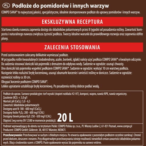 Ziemia do pomidorów i warzyw z kompostem 20 l Compo Sana