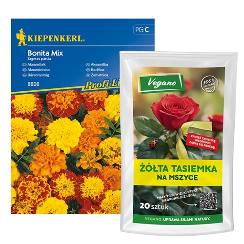 Żółte tasiemki na mszyce Vegano + nasiona Aksamitki
