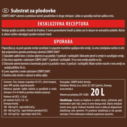 Ziemia do pomidorów i warzyw z kompostem 20 l Compo Sana