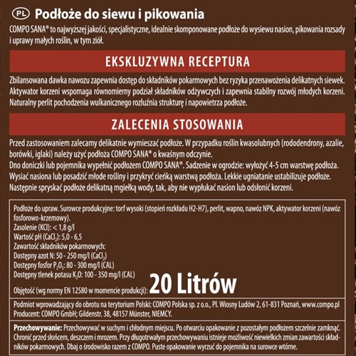 Ziemia do siewu i pikowania z ukorzeniaczem 20 l Compo Sana