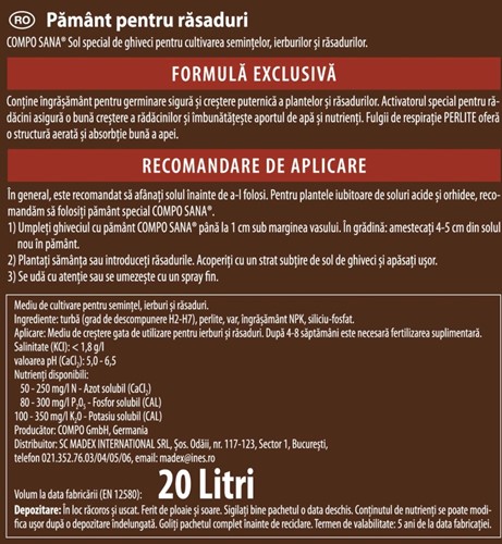 Ziemia do siewu i pikowania z ukorzeniaczem 20 l Compo Sana