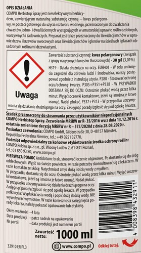Herbistop Spray oprysk na chwasty, mech i glony 1 l Compo