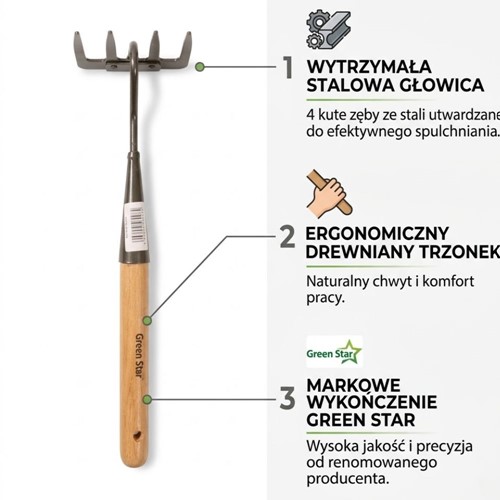 Grabki ręczne Pro Natura z drewnianą rączką – Green Star