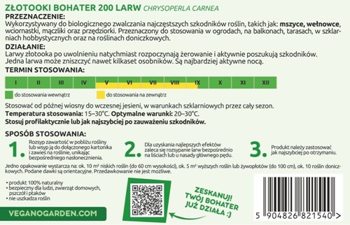 Złotooki Bohater - larwy na mszyce - 600 szt. Vegano