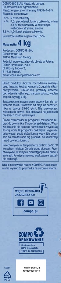 BIO BLAU nawóz ekologiczny uniwerslany 4 kg Compo