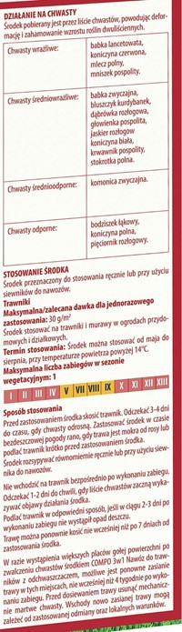 Nawóz 3w1 do trawników z odchwaszczaczem 3 kg Compo